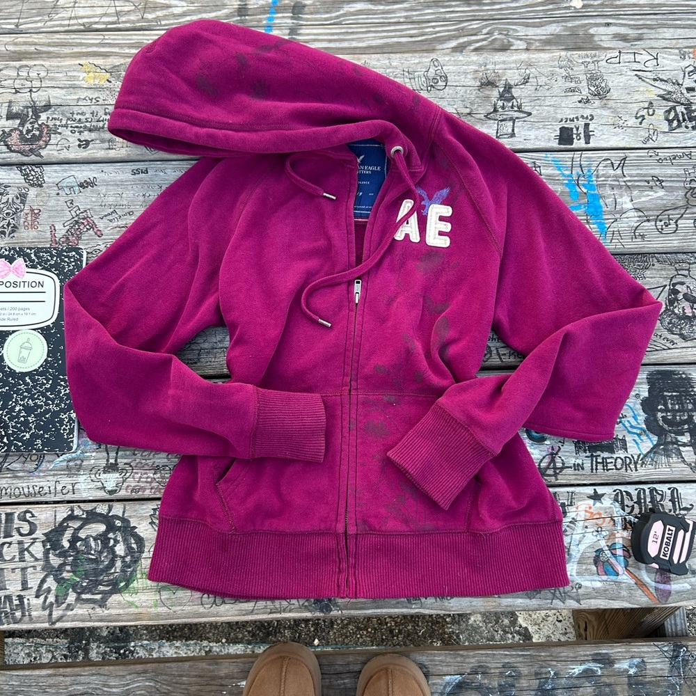 VTG Y2K American Eagle Magenta Zip-Up Hoodie Women’s Large